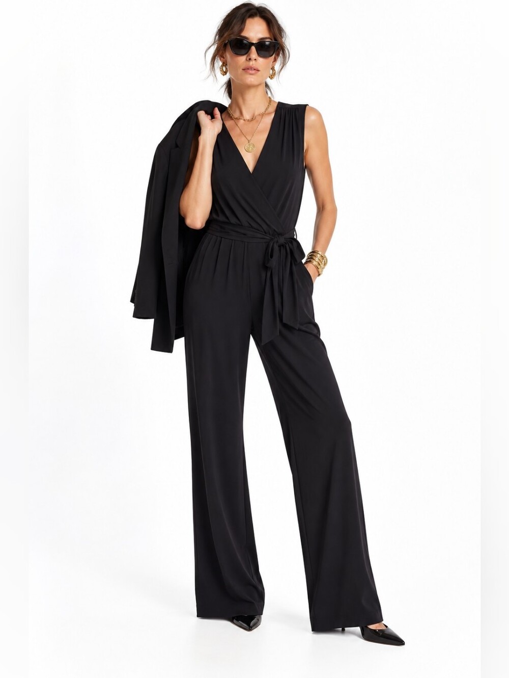 DVF Jumpsuit Rawena Black Crossover Front Sleeveless